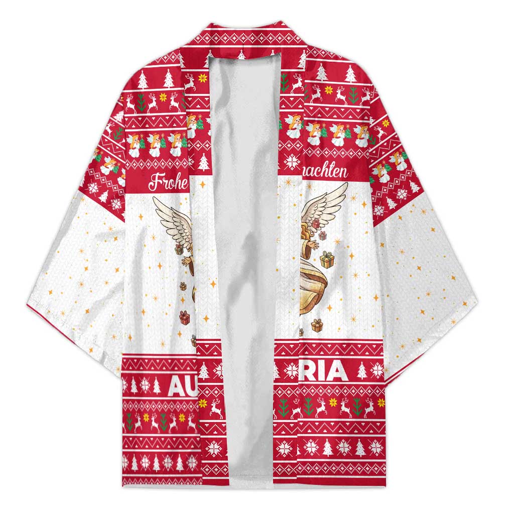 Austria Christmas Kimono with Frohe Weihnachten Angel Design and Red White Holiday - Wonder Print Shop