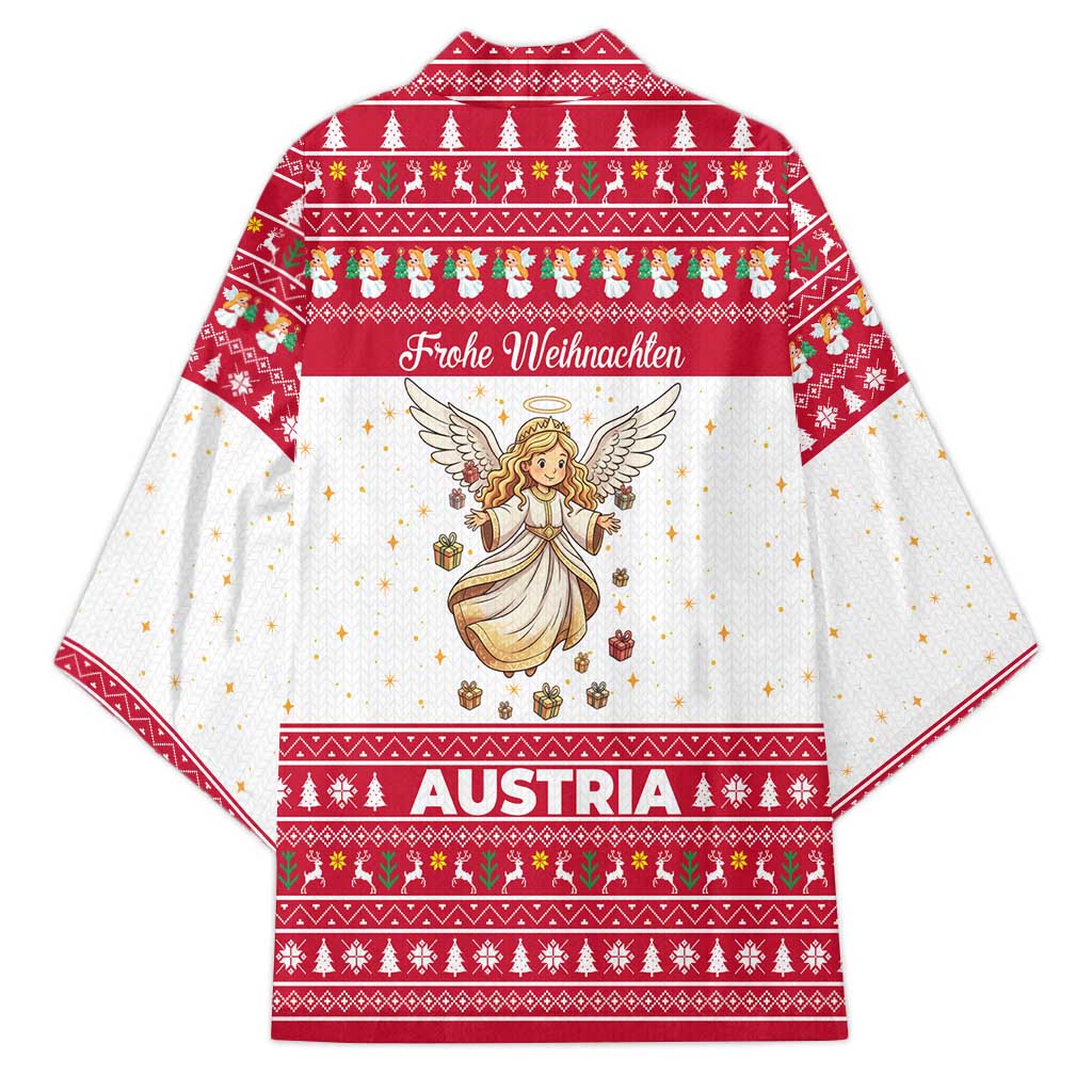 Austria Christmas Kimono with Frohe Weihnachten Angel Design and Red White Holiday - Wonder Print Shop