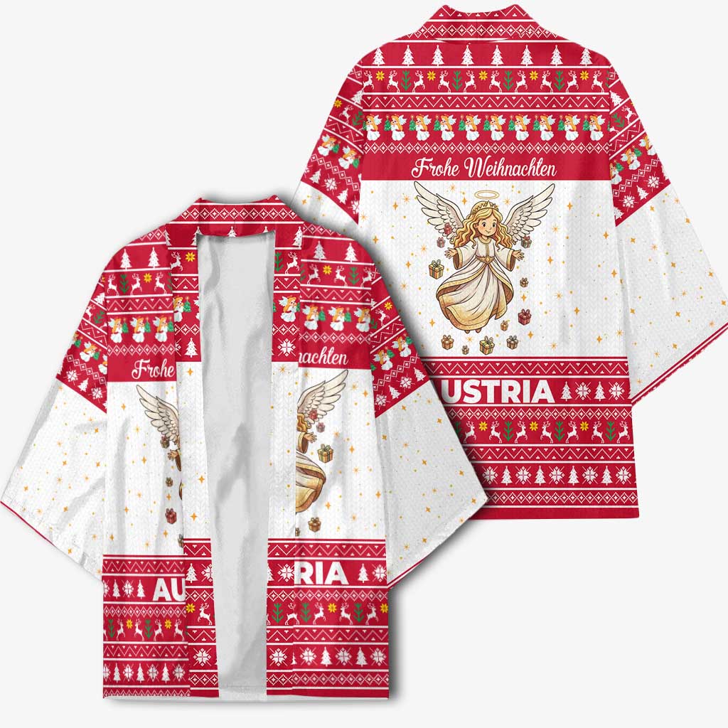Austria Christmas Kimono with Frohe Weihnachten Angel Design and Red White Holiday - Wonder Print Shop