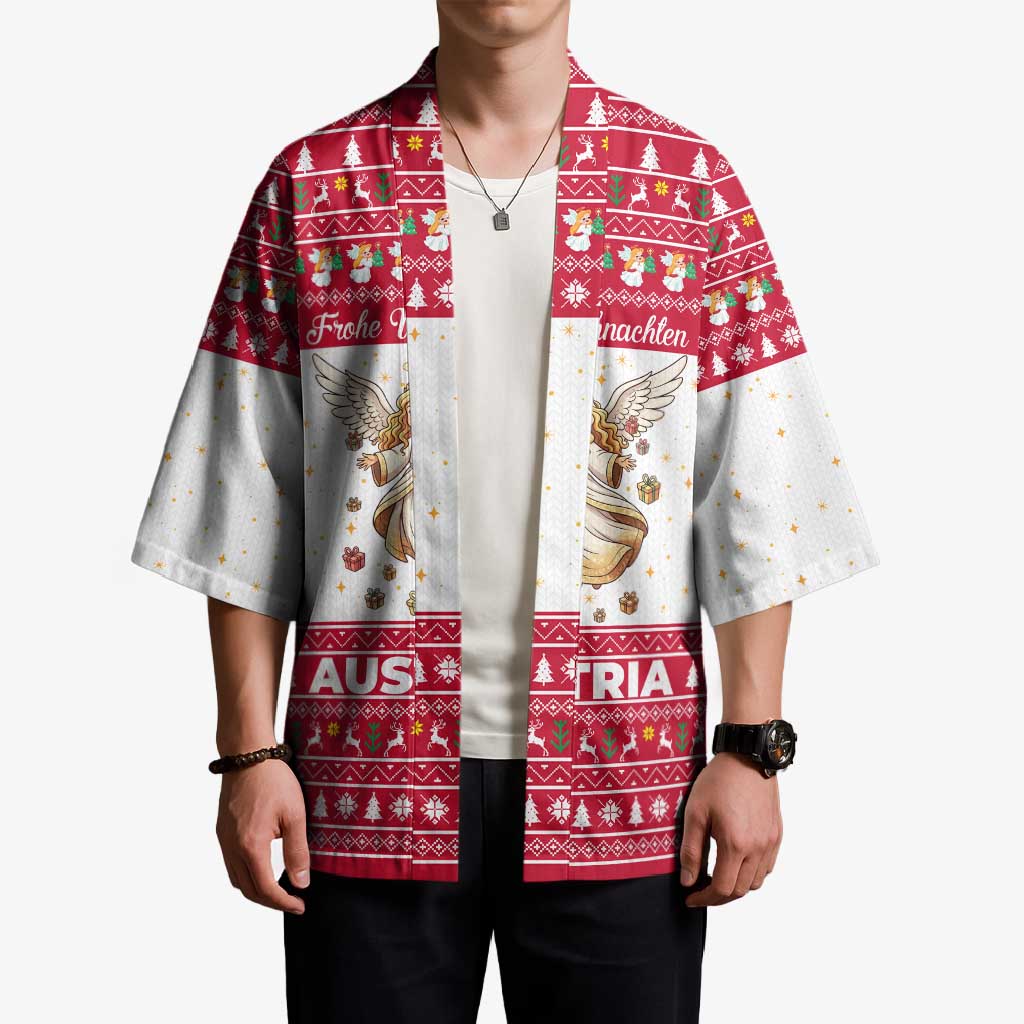 Austria Christmas Kimono with Frohe Weihnachten Angel Design and Red White Holiday - Wonder Print Shop