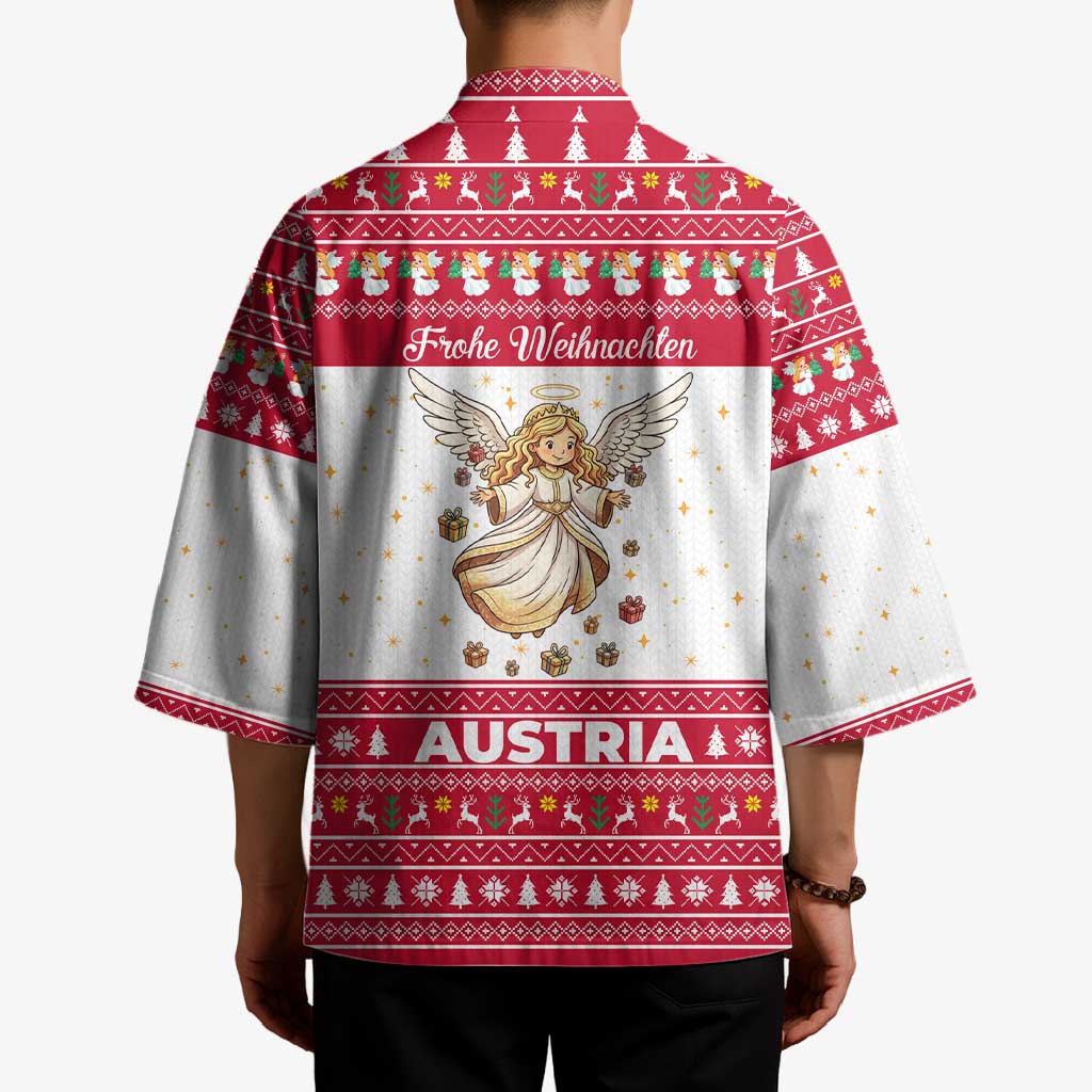 Austria Christmas Kimono with Frohe Weihnachten Angel Design and Red White Holiday - Wonder Print Shop
