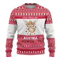 Austria Christmas Ugly Christmas Sweater with Frohe Weihnachten Angel Design and Red White Holiday - Wonder Print Shop