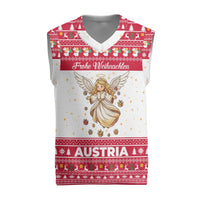 Austria Christmas Knitted V-Neck Vest with Frohe Weihnachten Angel Design and Red White Holiday - Wonder Print Shop