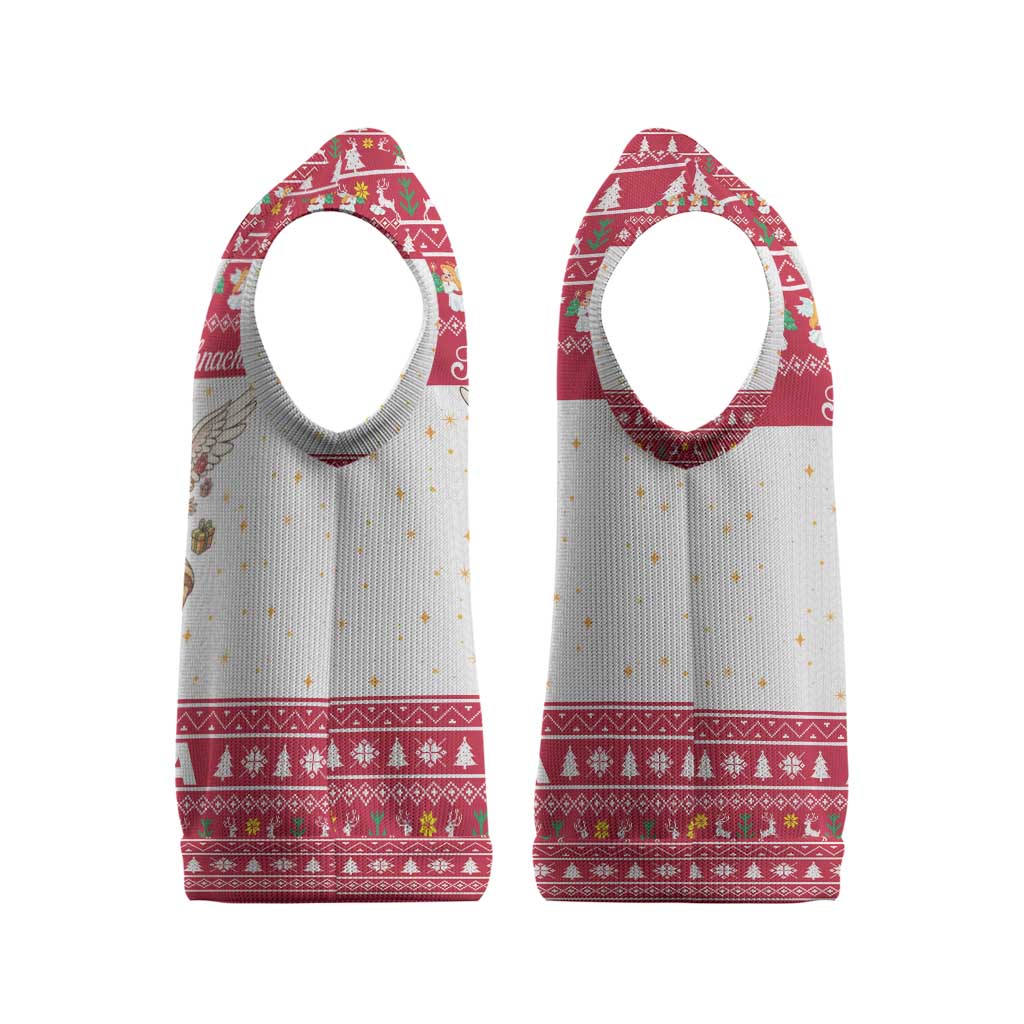 Austria Christmas Knitted V-Neck Vest with Frohe Weihnachten Angel Design and Red White Holiday - Wonder Print Shop