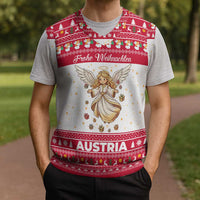 Austria Christmas Knitted V-Neck Vest with Frohe Weihnachten Angel Design and Red White Holiday - Wonder Print Shop