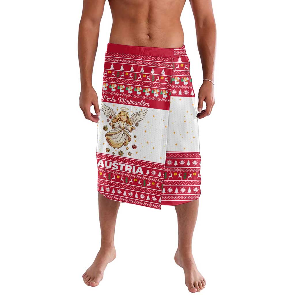 Austria Christmas Lavalava with Frohe Weihnachten Angel Design and Red White Holiday - Wonder Print Shop