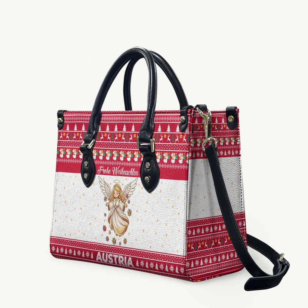 Austria Christmas Leather Bag with Frohe Weihnachten Angel Design and Red White Holiday - Wonder Print Shop