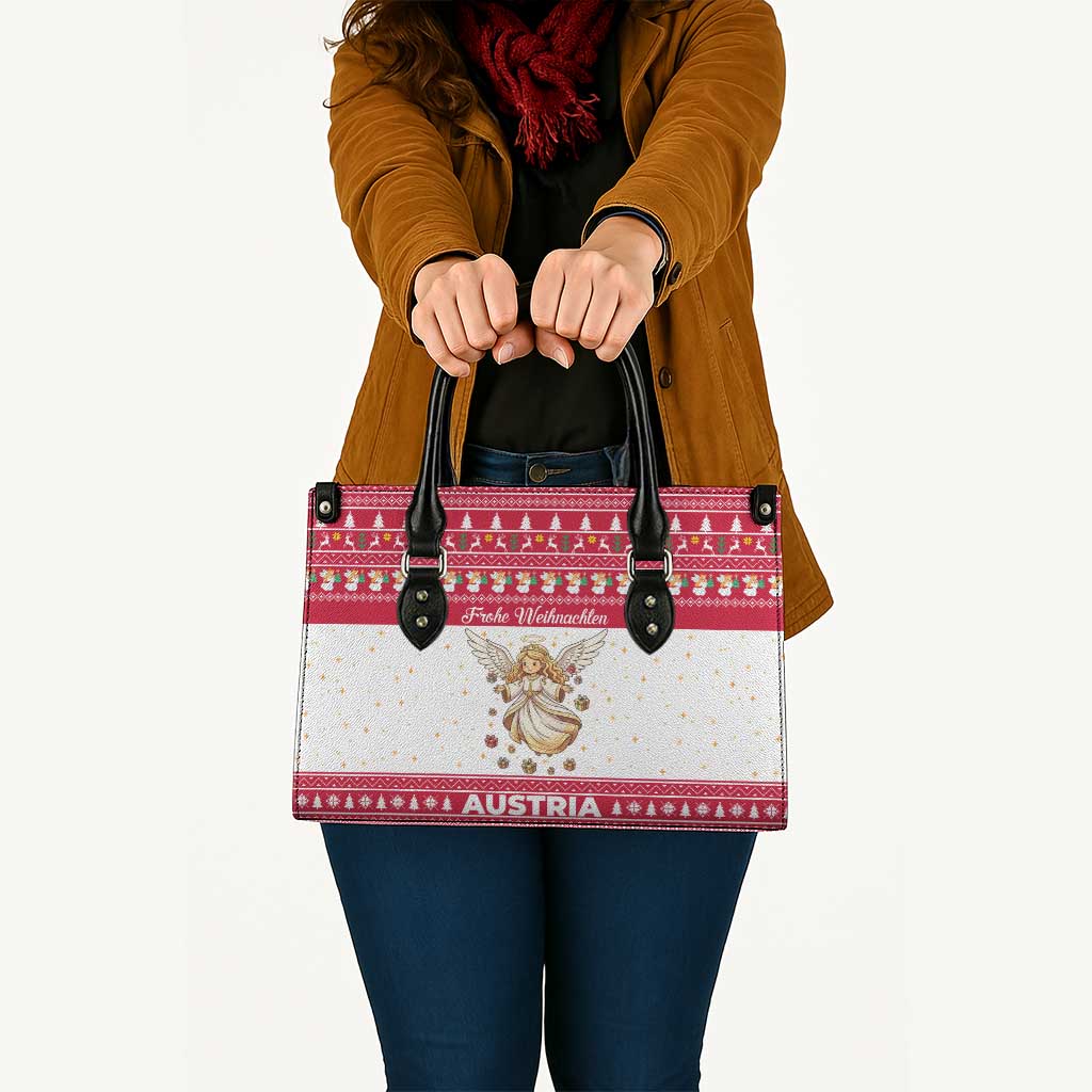 Austria Christmas Leather Bag with Frohe Weihnachten Angel Design and Red White Holiday - Wonder Print Shop