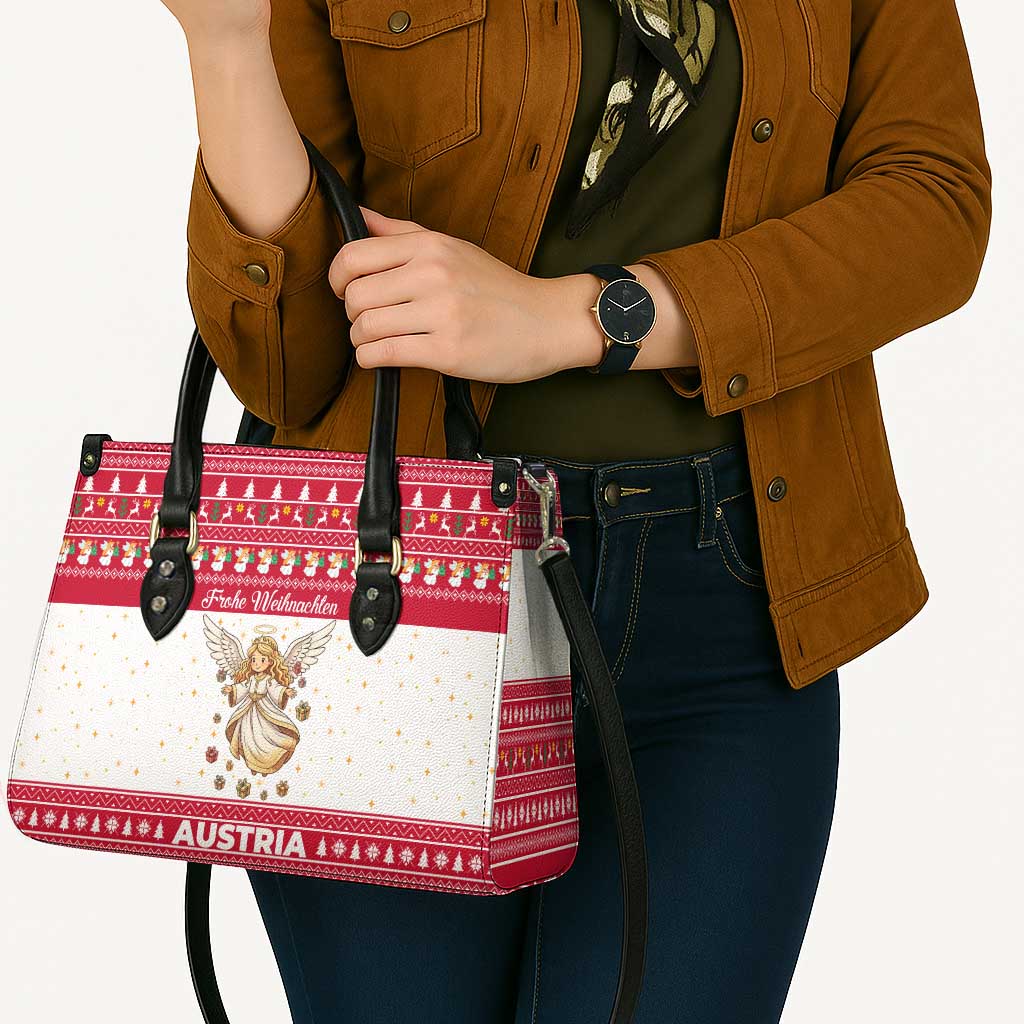 Austria Christmas Leather Bag with Frohe Weihnachten Angel Design and Red White Holiday - Wonder Print Shop