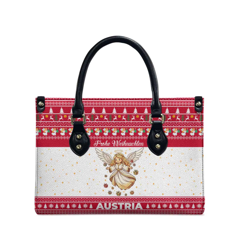 Austria Christmas Leather Bag with Frohe Weihnachten Angel Design and Red White Holiday - Wonder Print Shop