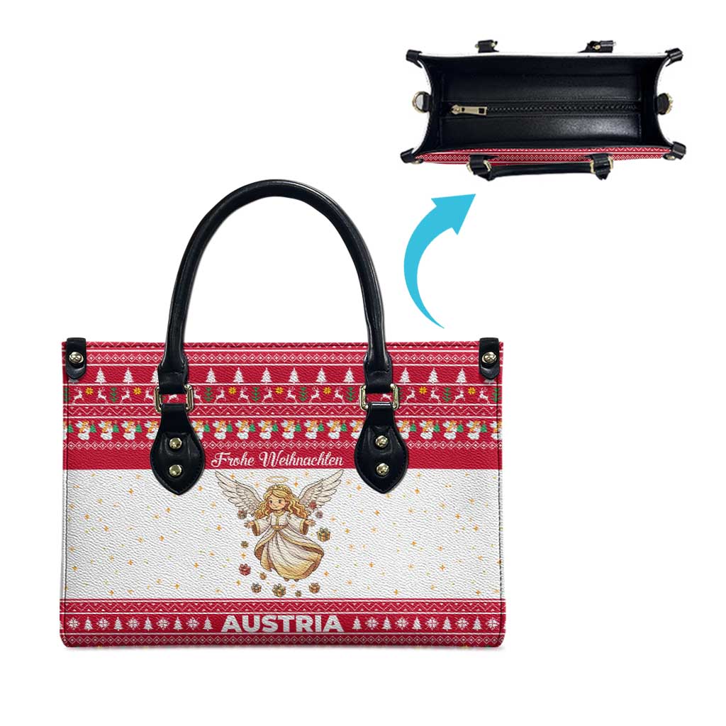 Austria Christmas Leather Bag with Frohe Weihnachten Angel Design and Red White Holiday - Wonder Print Shop
