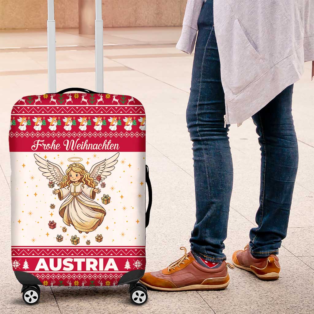 Austria Christmas Luggage Cover with Frohe Weihnachten Angel Design and Red White Holiday - Wonder Print Shop