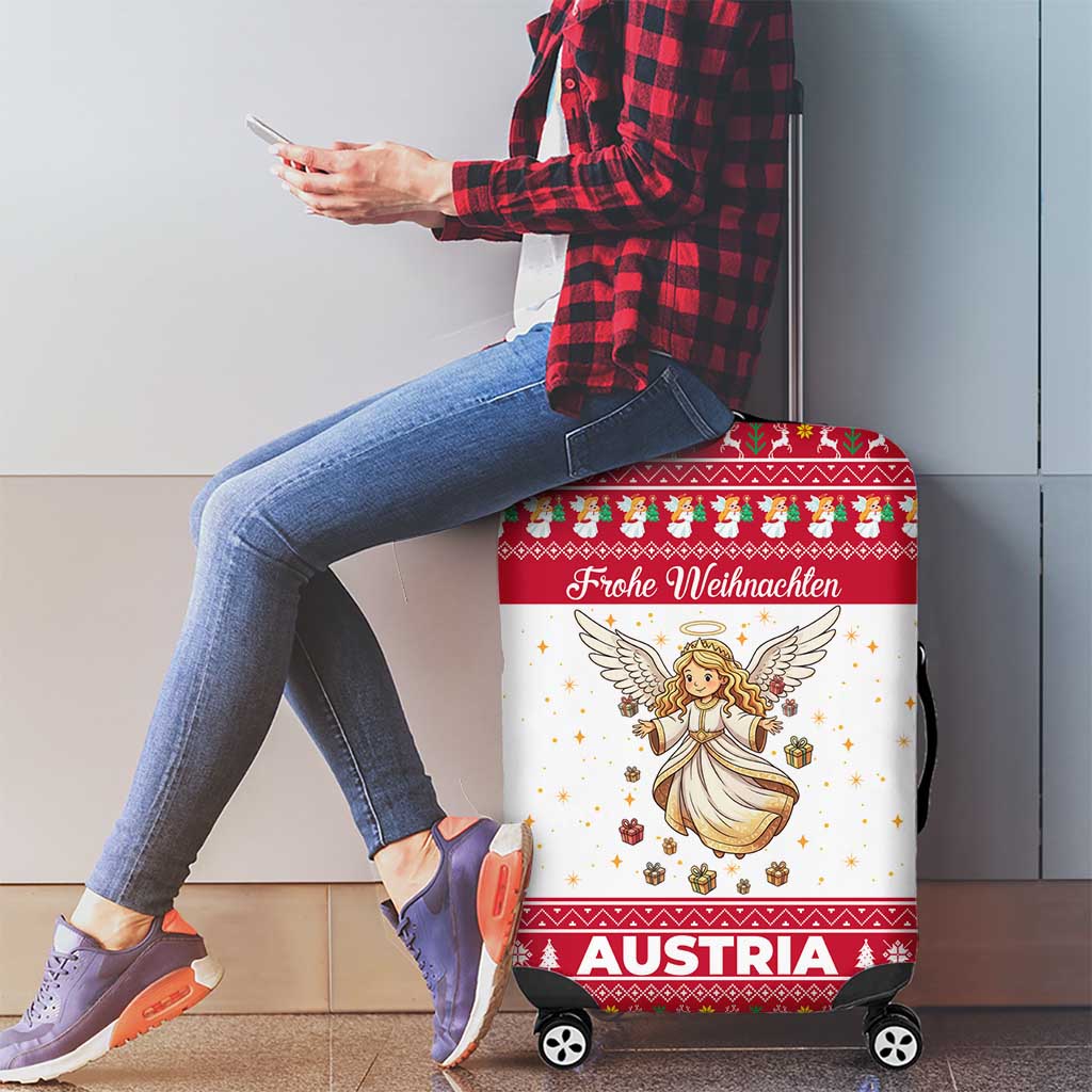 Austria Christmas Luggage Cover with Frohe Weihnachten Angel Design and Red White Holiday - Wonder Print Shop