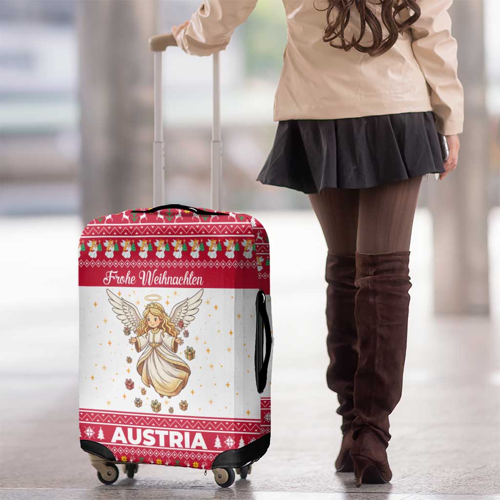 Austria Christmas Luggage Cover with Frohe Weihnachten Angel Design and Red White Holiday - Wonder Print Shop