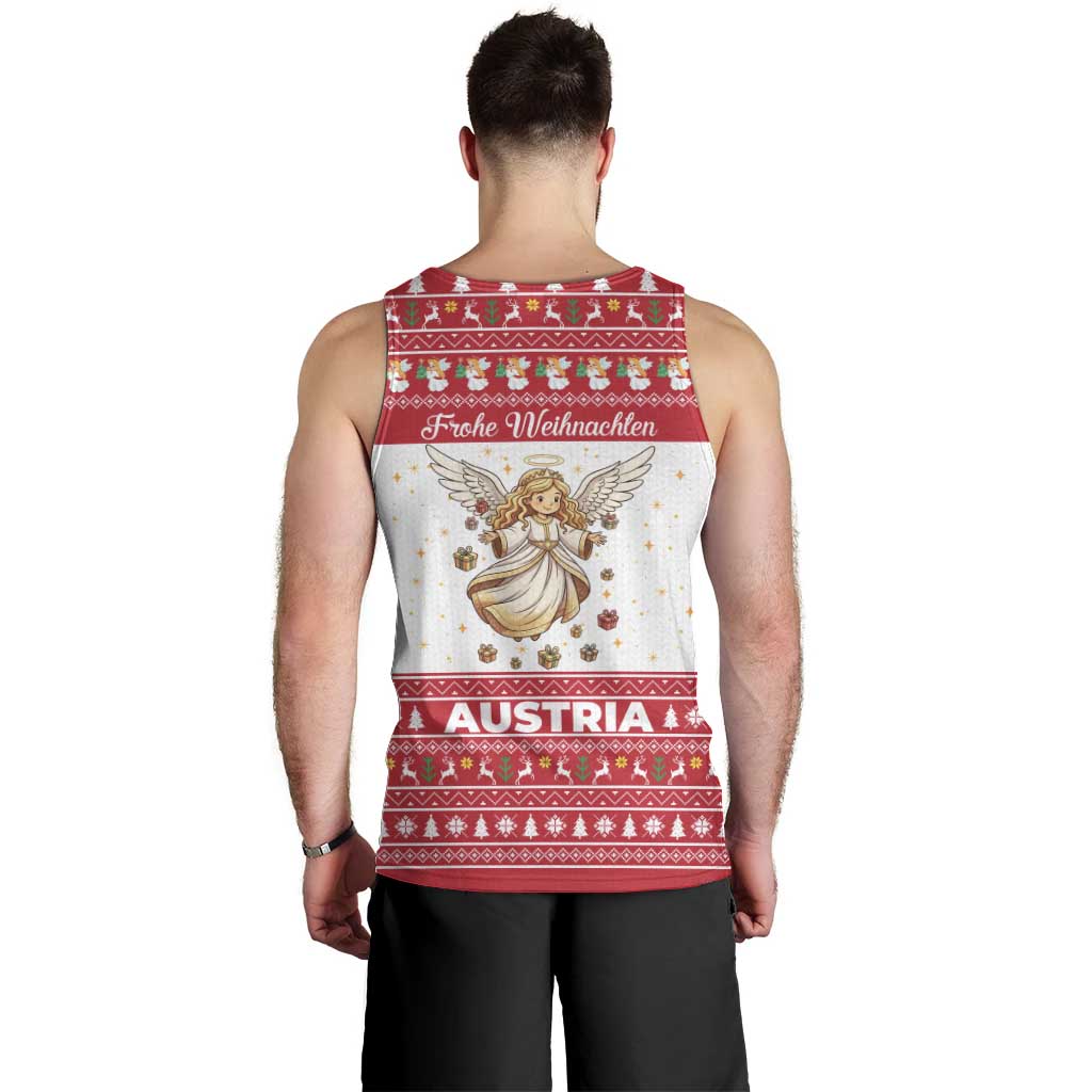 Austria Christmas Men Tank Top with Frohe Weihnachten Angel Design and Red White Holiday - Wonder Print Shop
