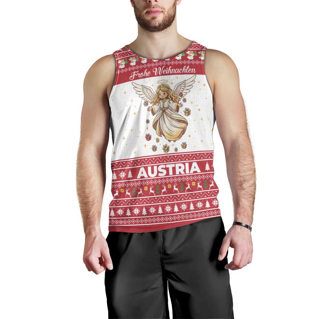 Austria Christmas Men Tank Top with Frohe Weihnachten Angel Design and Red White Holiday - Wonder Print Shop