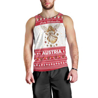 Austria Christmas Men Tank Top with Frohe Weihnachten Angel Design and Red White Holiday - Wonder Print Shop