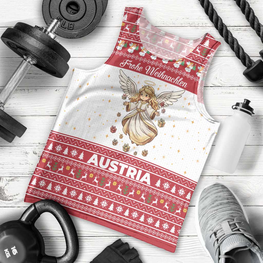Austria Christmas Men Tank Top with Frohe Weihnachten Angel Design and Red White Holiday - Wonder Print Shop