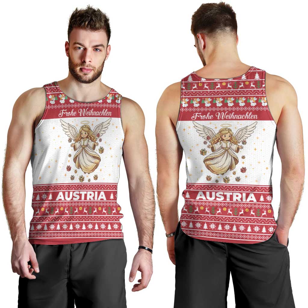 Austria Christmas Men Tank Top with Frohe Weihnachten Angel Design and Red White Holiday - Wonder Print Shop