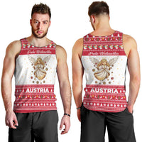 Austria Christmas Men Tank Top with Frohe Weihnachten Angel Design and Red White Holiday - Wonder Print Shop