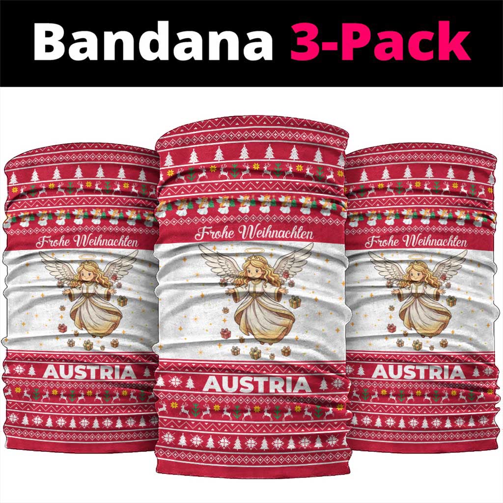 Austria Christmas Neck Gaiter with Frohe Weihnachten Angel Design and Red White Holiday - Wonder Print Shop