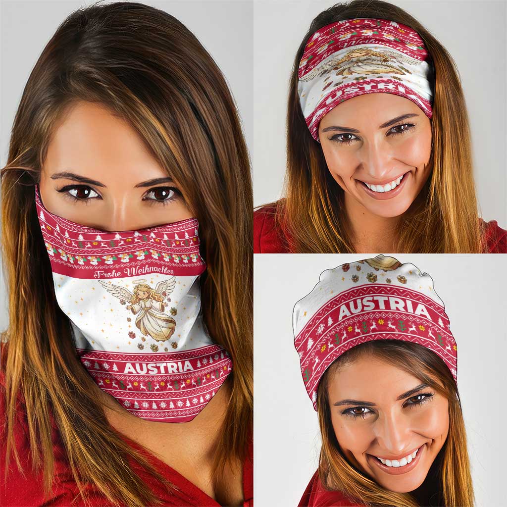 Austria Christmas Neck Gaiter with Frohe Weihnachten Angel Design and Red White Holiday - Wonder Print Shop
