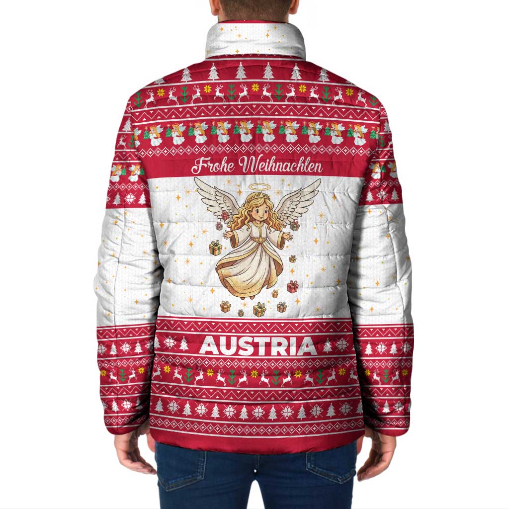 Austria Christmas Padded Jacket with Frohe Weihnachten Angel Design and Red White Holiday - Wonder Print Shop