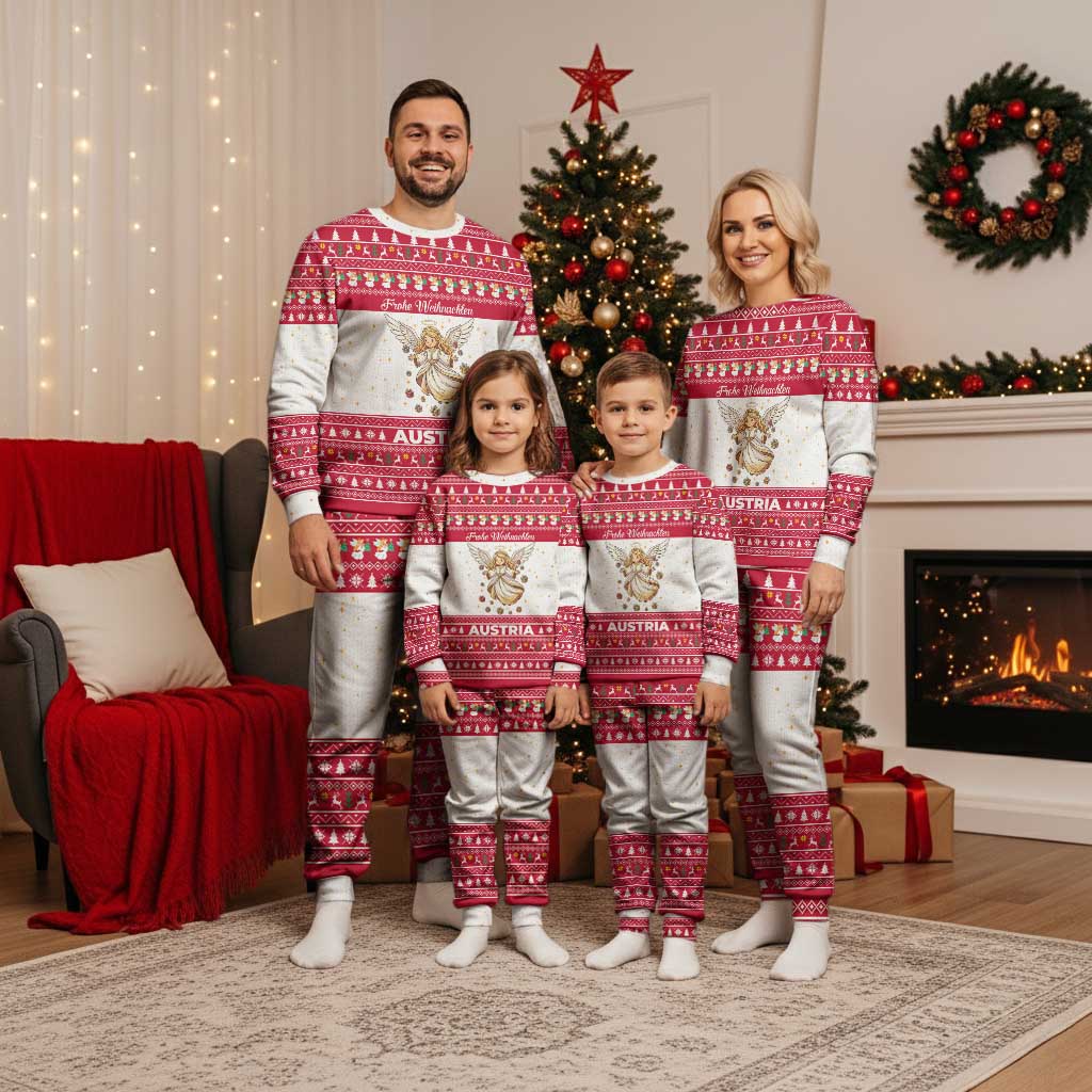 Austria Christmas Pajama Set with Frohe Weihnachten Angel Design and Red White Holiday - Wonder Print Shop