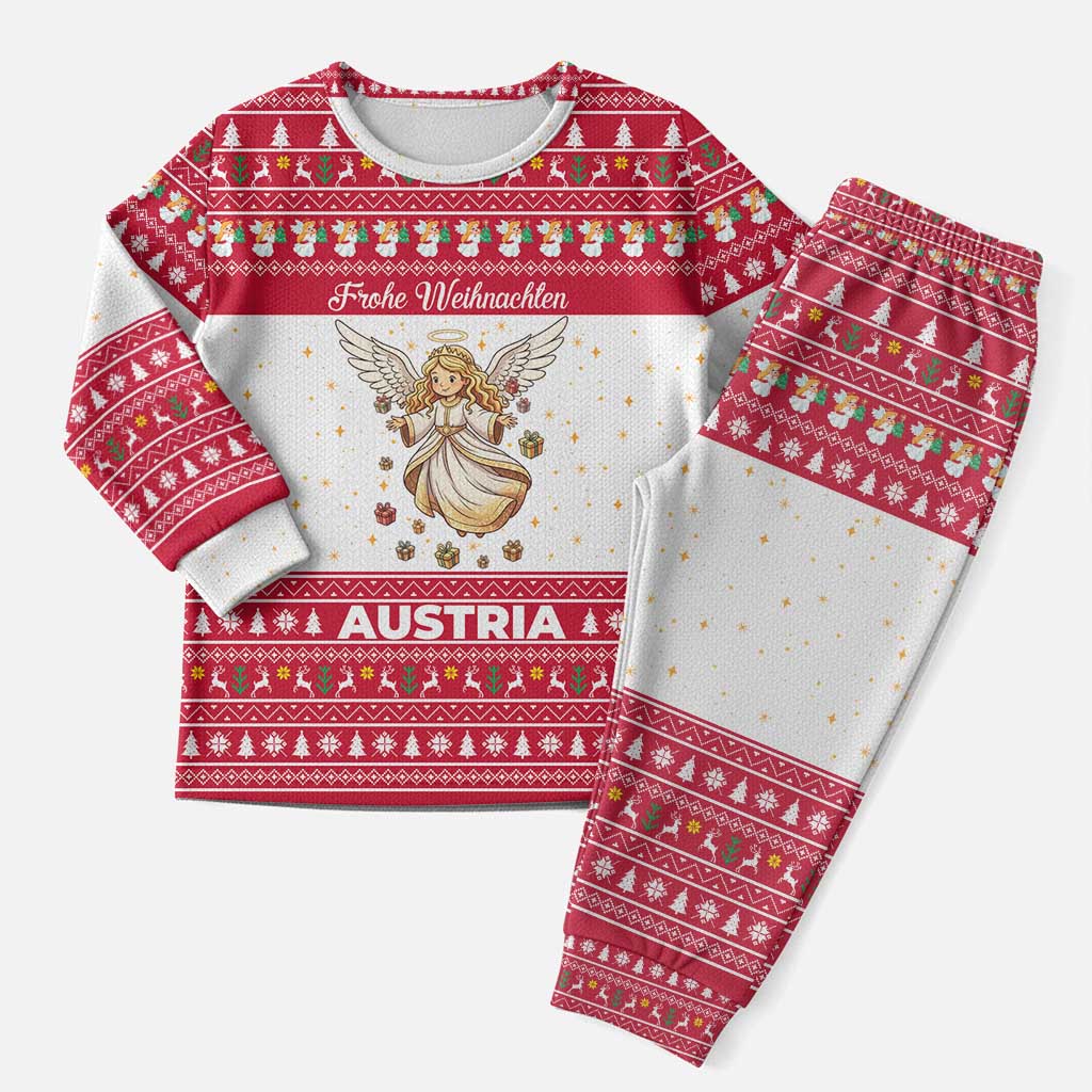 Austria Christmas Pajama Set with Frohe Weihnachten Angel Design and Red White Holiday - Wonder Print Shop