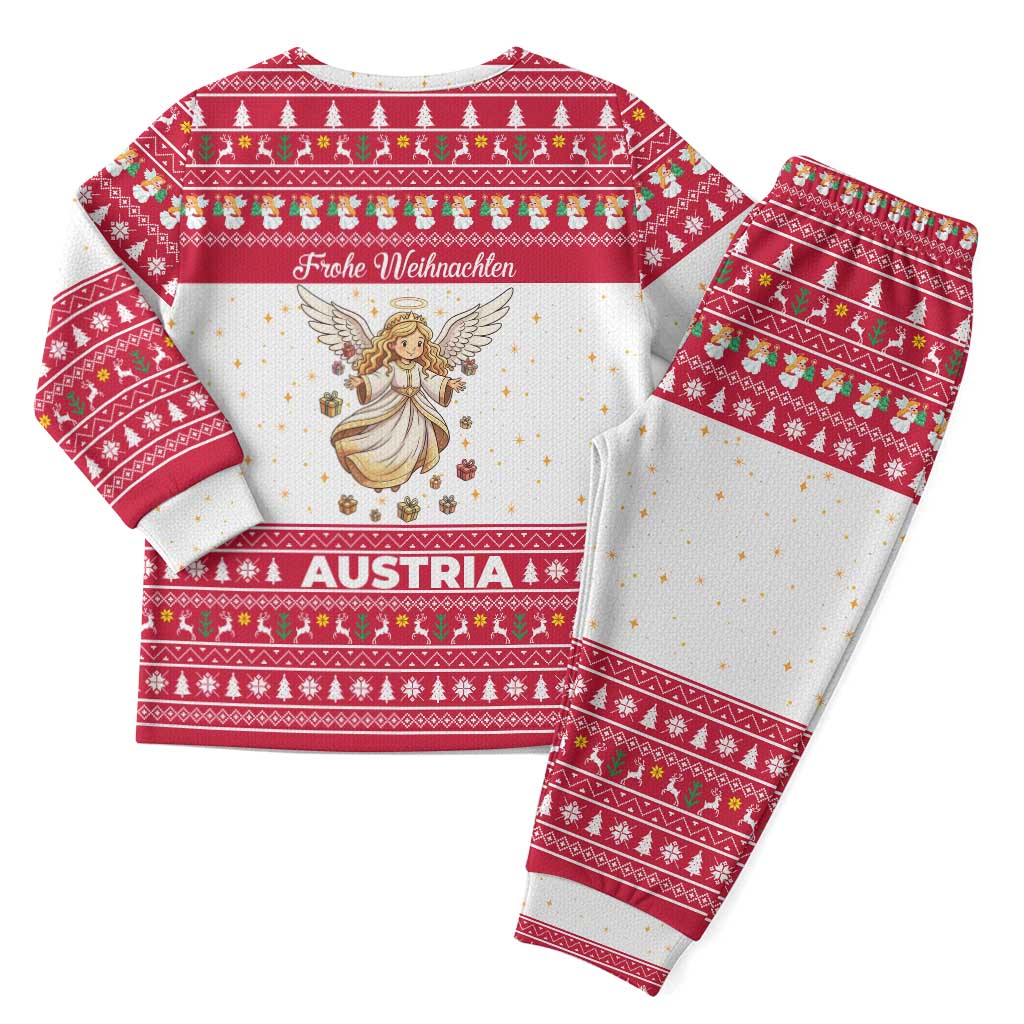 Austria Christmas Pajama Set with Frohe Weihnachten Angel Design and Red White Holiday - Wonder Print Shop