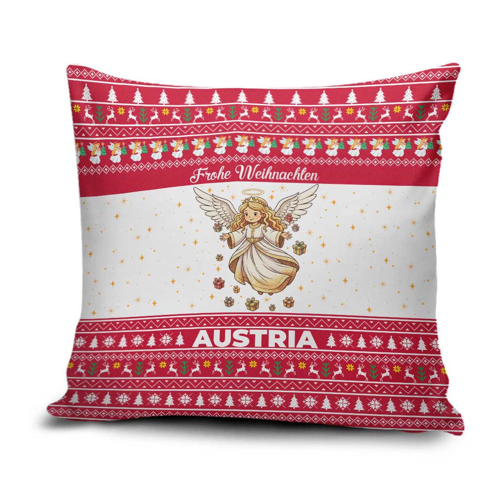 Austria Christmas Pillow Cover with Frohe Weihnachten Angel Design and Red White Holiday - Wonder Print Shop