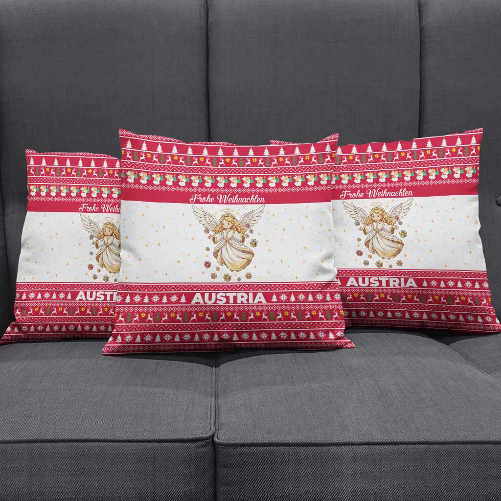 Austria Christmas Pillow Cover with Frohe Weihnachten Angel Design and Red White Holiday - Wonder Print Shop