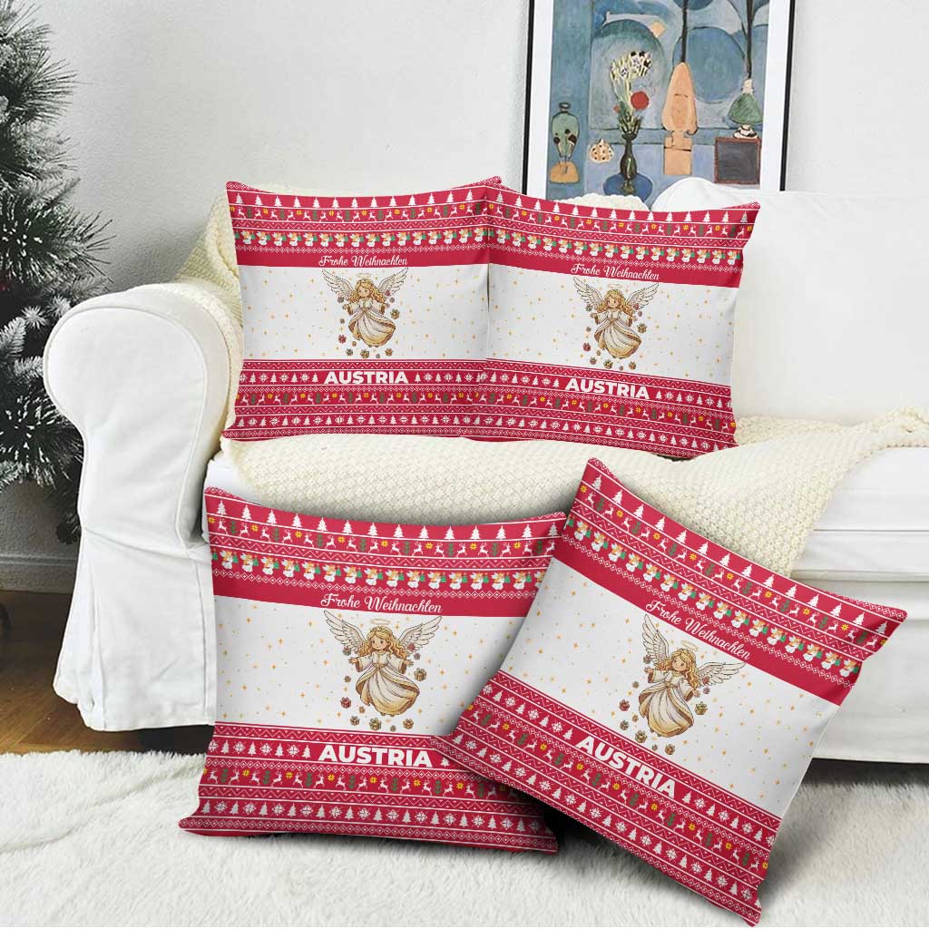 Austria Christmas Pillow Cover with Frohe Weihnachten Angel Design and Red White Holiday - Wonder Print Shop