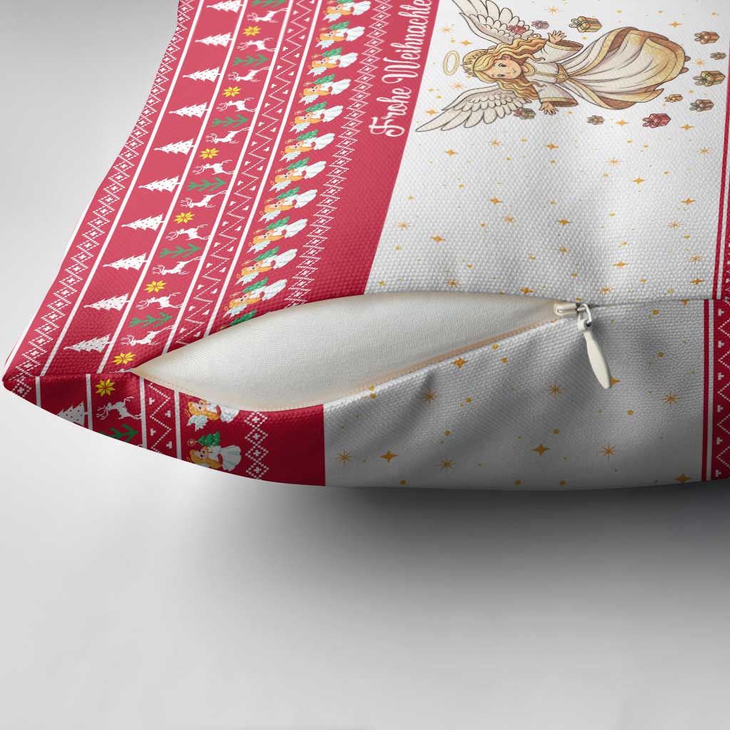Austria Christmas Pillow Cover with Frohe Weihnachten Angel Design and Red White Holiday - Wonder Print Shop
