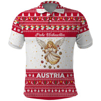 Austria Christmas Polo Shirt with Frohe Weihnachten Angel Design and Red White Holiday - Wonder Print Shop