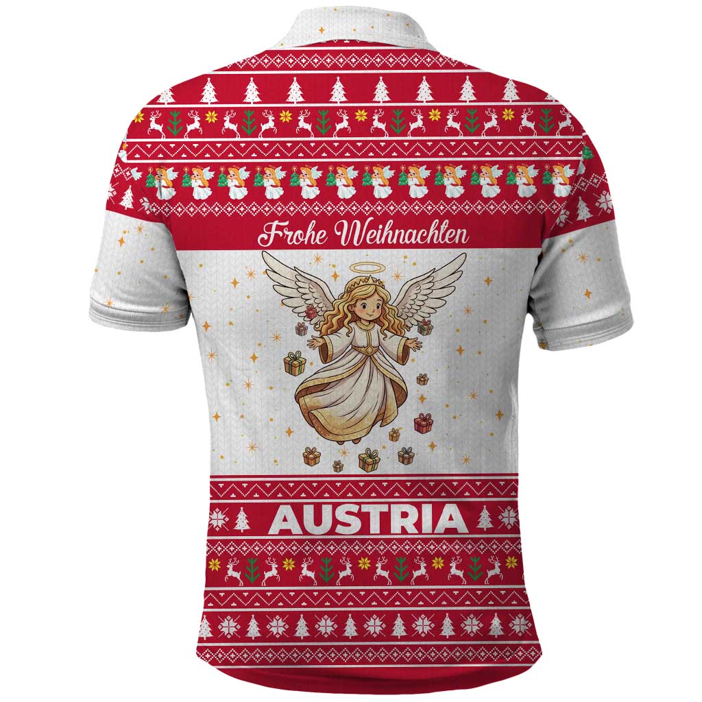Austria Christmas Polo Shirt with Frohe Weihnachten Angel Design and Red White Holiday - Wonder Print Shop