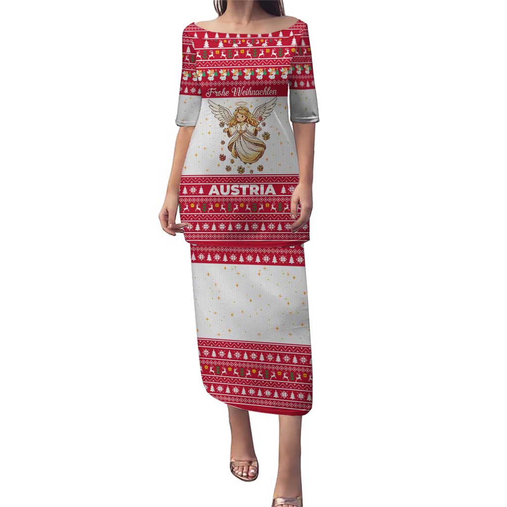 Austria Christmas Puletasi with Frohe Weihnachten Angel Design and Red White Holiday - Wonder Print Shop