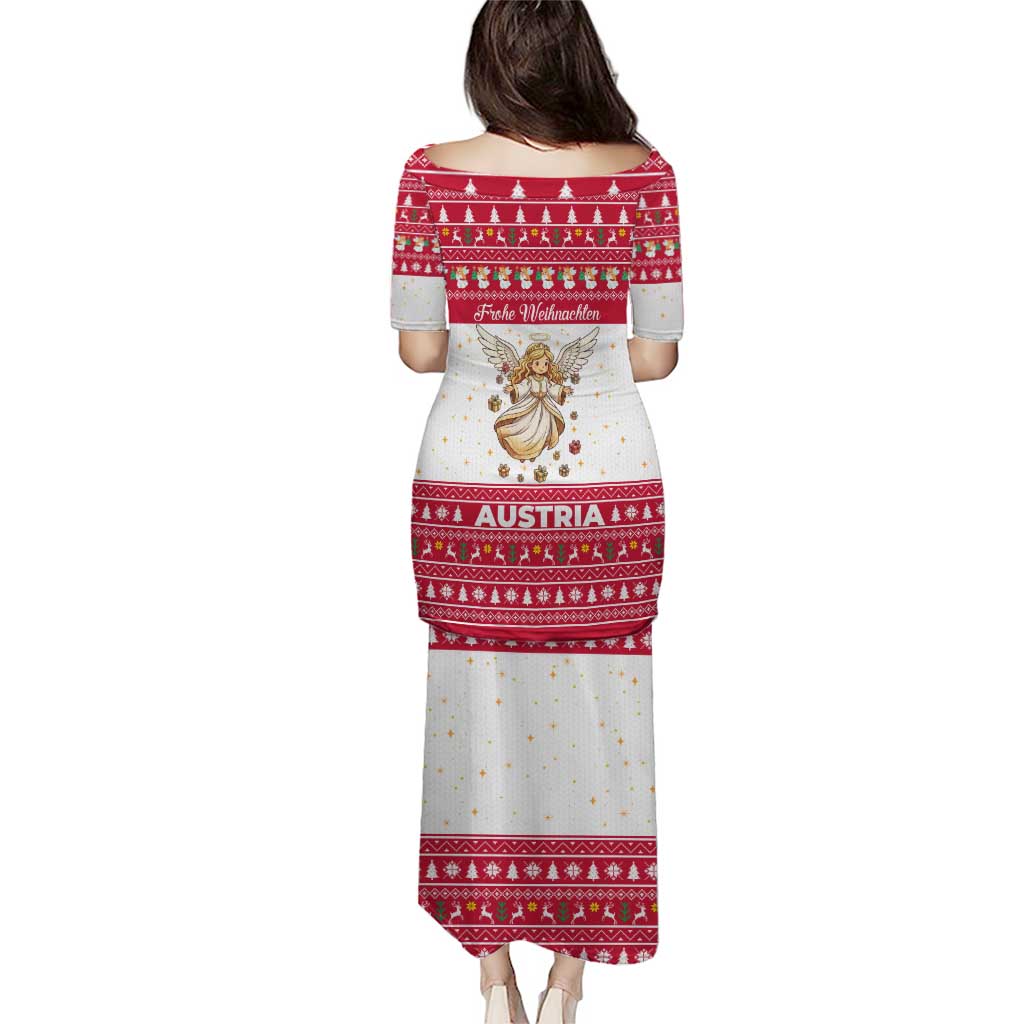 Austria Christmas Puletasi with Frohe Weihnachten Angel Design and Red White Holiday - Wonder Print Shop