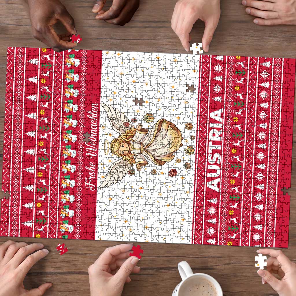 Austria Christmas Puzzle with Frohe Weihnachten Angel Design and Red White Holiday - Wonder Print Shop