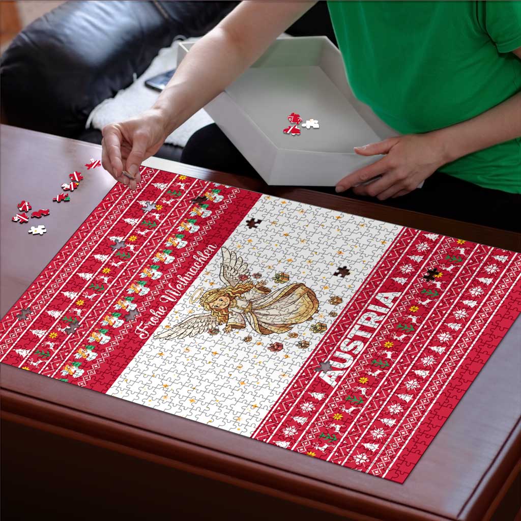 Austria Christmas Puzzle with Frohe Weihnachten Angel Design and Red White Holiday - Wonder Print Shop