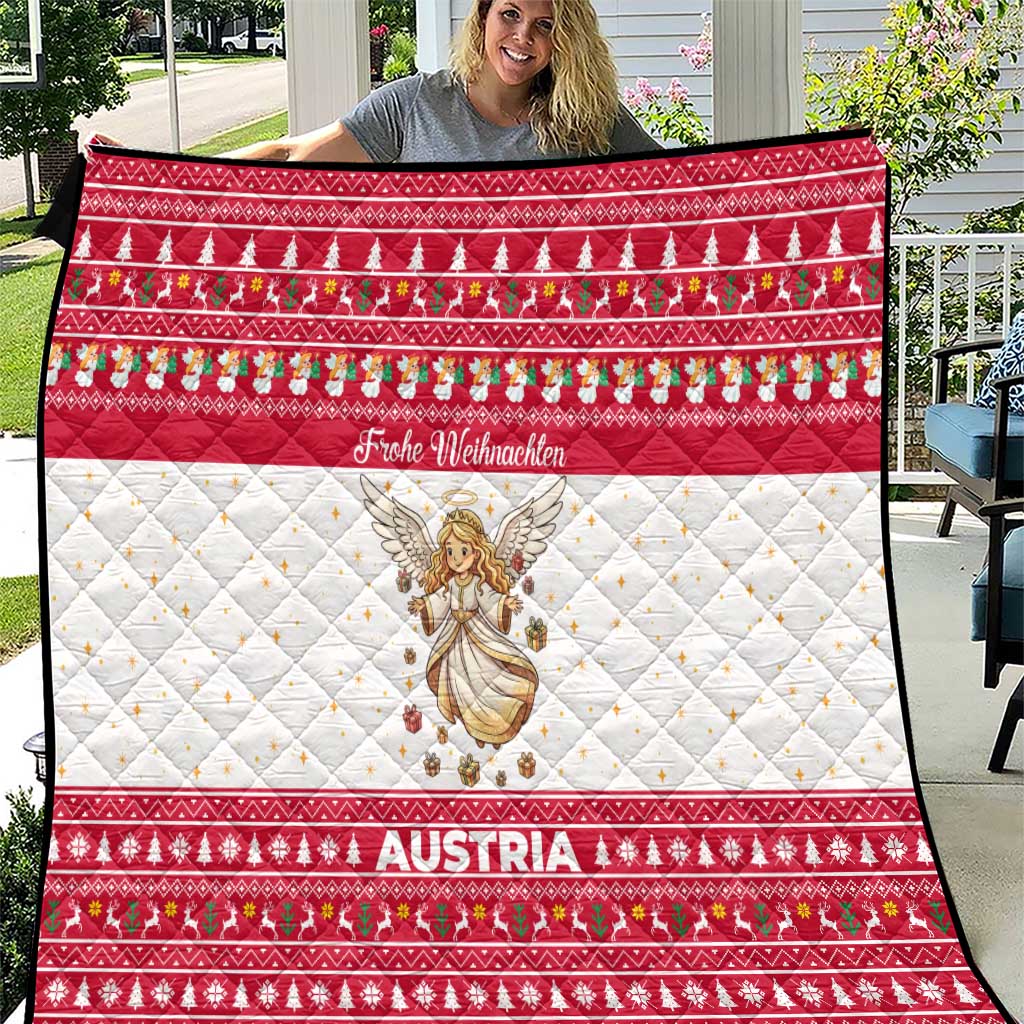 Austria Christmas Quilt with Frohe Weihnachten Angel Design and Red White Holiday - Wonder Print Shop