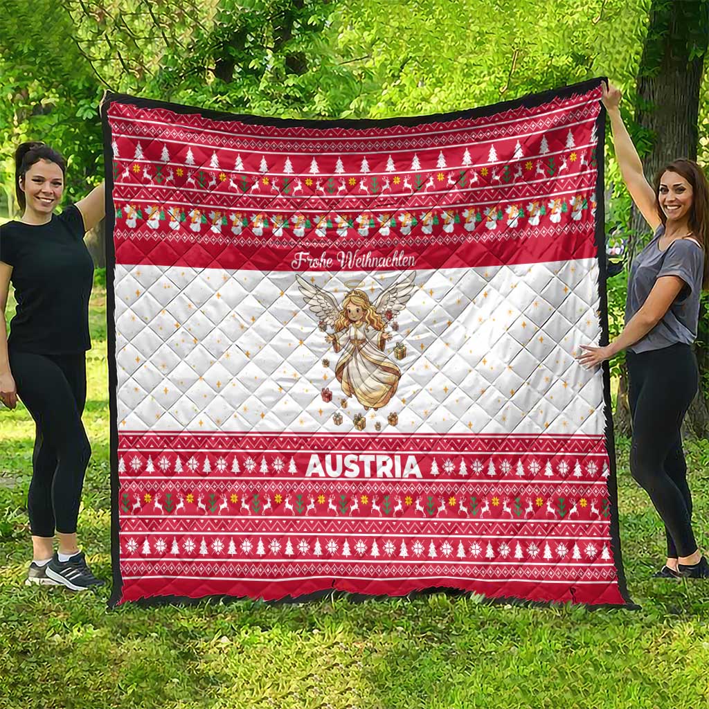 Austria Christmas Quilt with Frohe Weihnachten Angel Design and Red White Holiday - Wonder Print Shop
