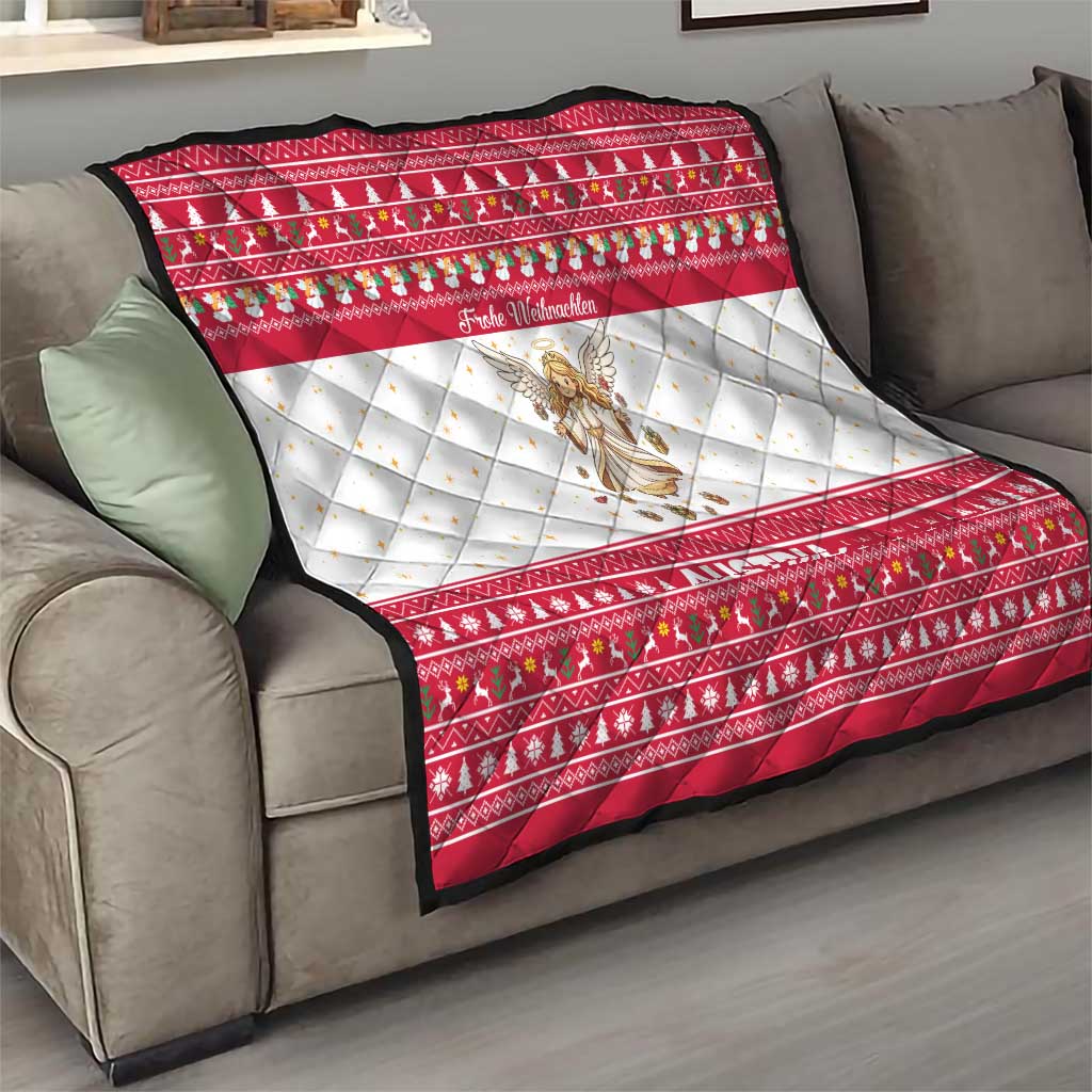 Austria Christmas Quilt with Frohe Weihnachten Angel Design and Red White Holiday - Wonder Print Shop