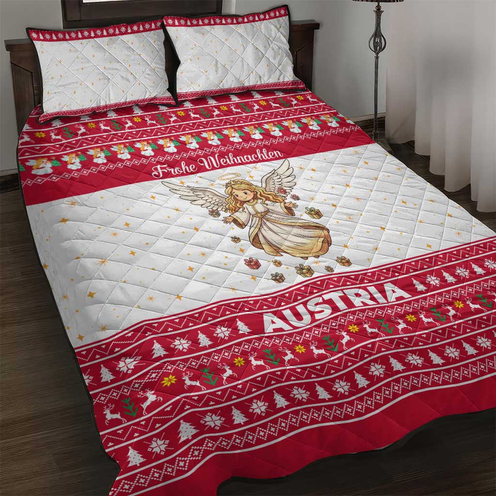 Austria Christmas Quilt Bed Set with Frohe Weihnachten Angel Design and Red White Holiday - Wonder Print Shop