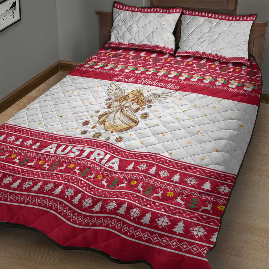 Austria Christmas Quilt Bed Set with Frohe Weihnachten Angel Design and Red White Holiday - Wonder Print Shop