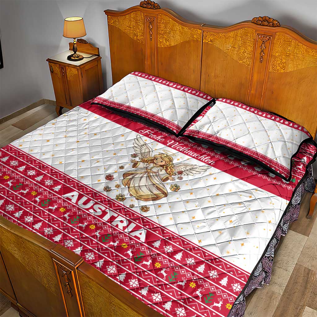 Austria Christmas Quilt Bed Set with Frohe Weihnachten Angel Design and Red White Holiday - Wonder Print Shop
