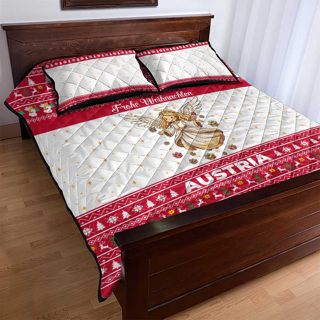 Austria Christmas Quilt Bed Set with Frohe Weihnachten Angel Design and Red White Holiday - Wonder Print Shop
