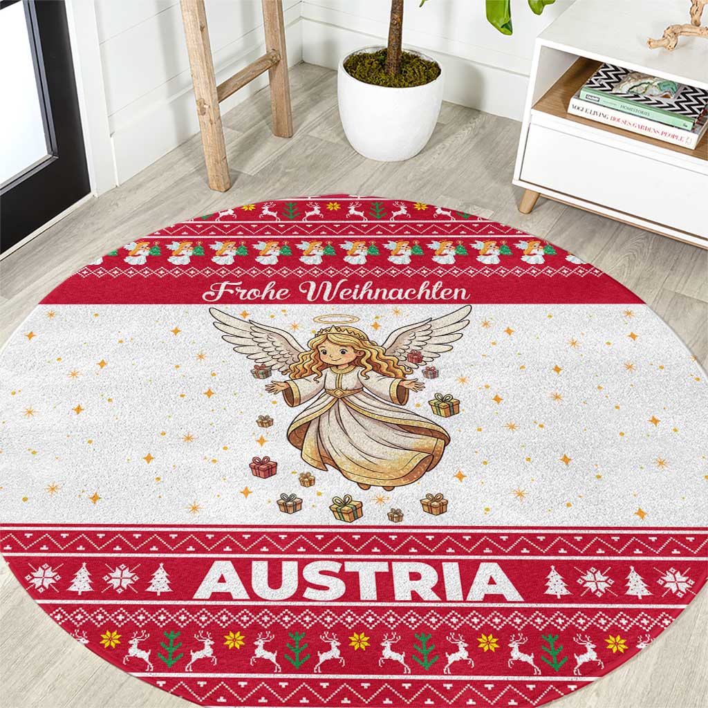 Austria Christmas Round Carpet with Frohe Weihnachten Angel Design and Red White Holiday - Wonder Print Shop