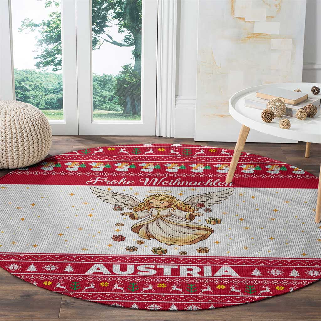 Austria Christmas Round Carpet with Frohe Weihnachten Angel Design and Red White Holiday - Wonder Print Shop