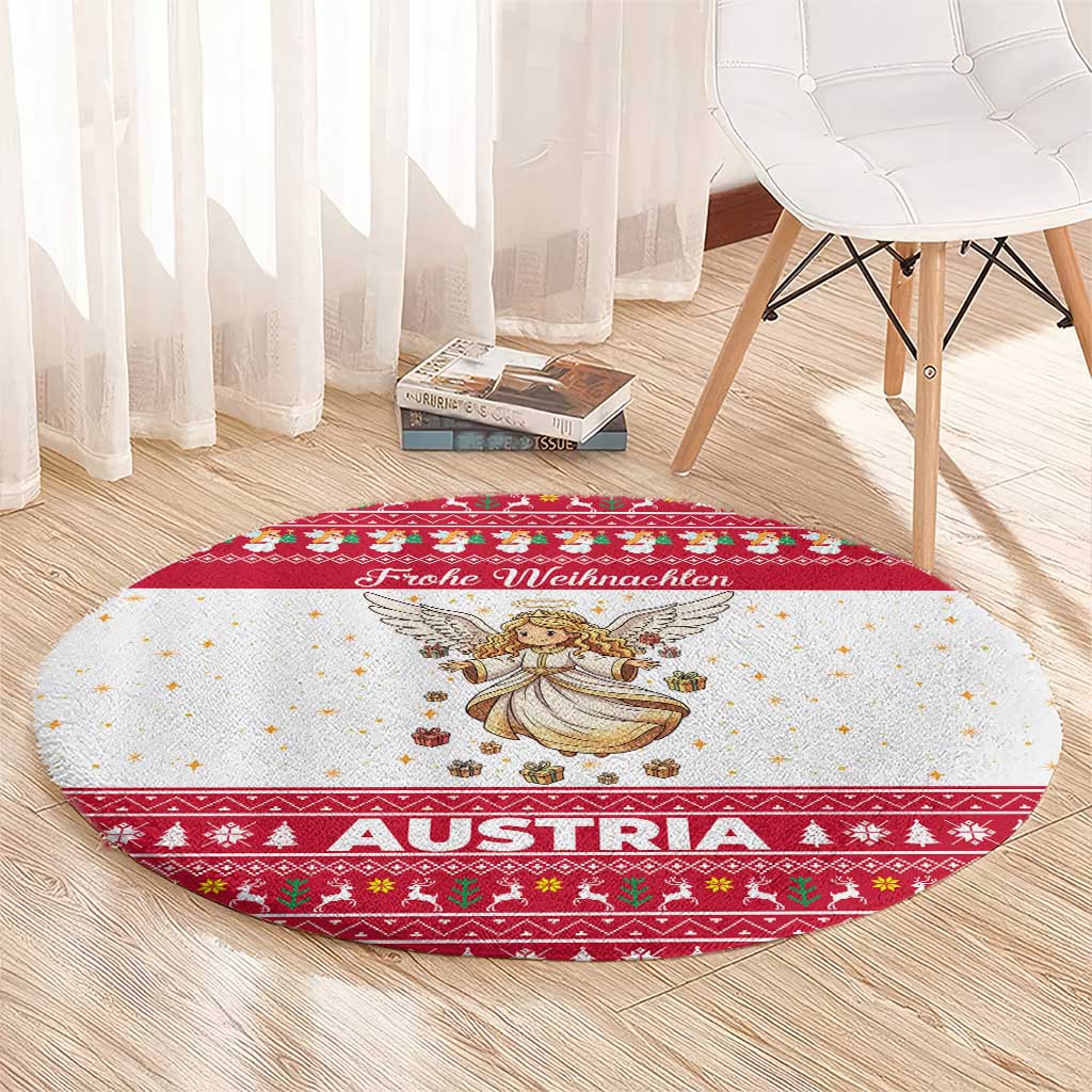 Austria Christmas Round Carpet with Frohe Weihnachten Angel Design and Red White Holiday - Wonder Print Shop